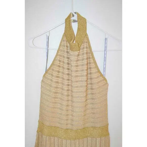 Herve Leger Gold Knit Halter Maxi Gown Size Large - Picture 6 of 11